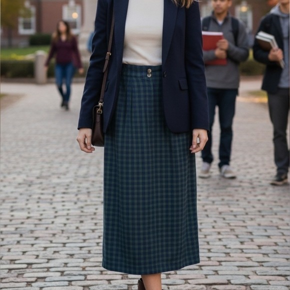 Nautica Dresses & Skirts - Vintage 80s 90s Nautica Tartan Plaid Green Blue Women's Skirt Midi Maxi Fall Med